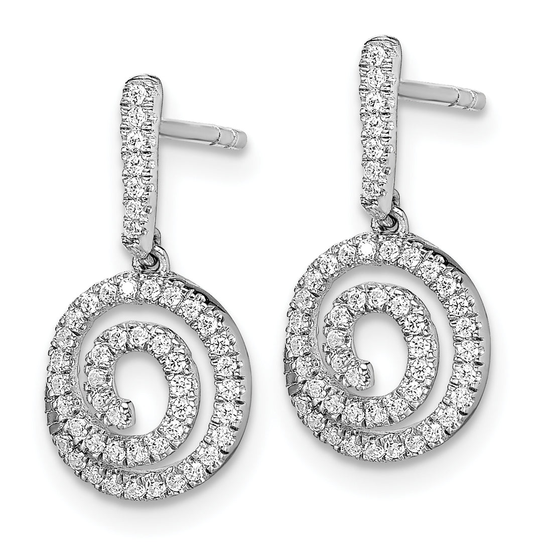 14k White Gold Circle Swirl 1/3 CT Diamond Dangle Post Earrings