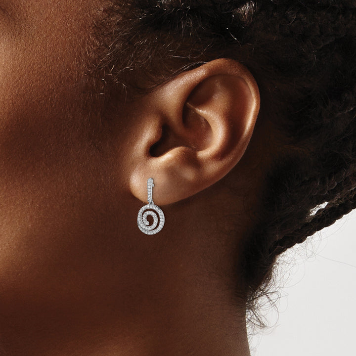 14k White Gold Circle Swirl 1/3 CT Diamond Dangle Post Earrings