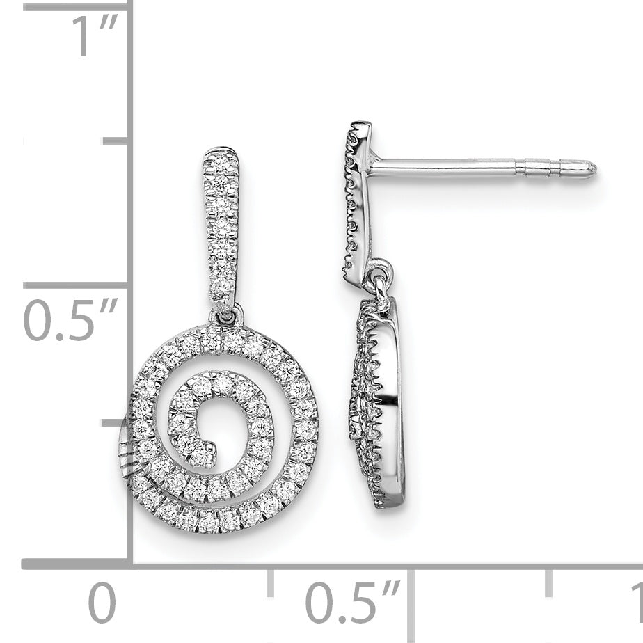 14k White Gold Circle Swirl 1/3 CT Diamond Dangle Post Earrings