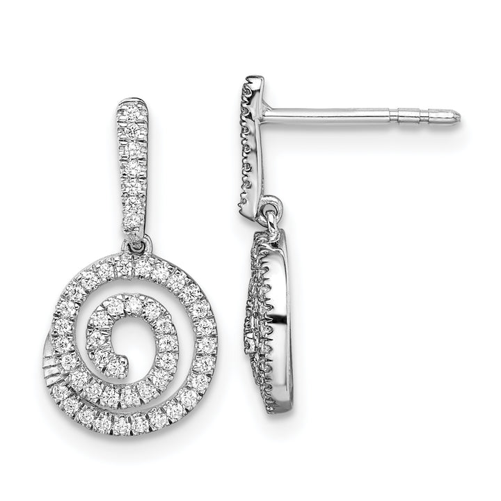 14k White Gold Circle Swirl 1/3 CT Diamond Dangle Post Earrings