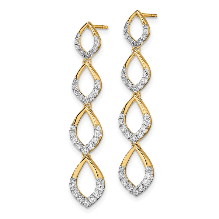 14k Yellow Gold Polished 1/2 CT Diamond Dangle Post Earrings