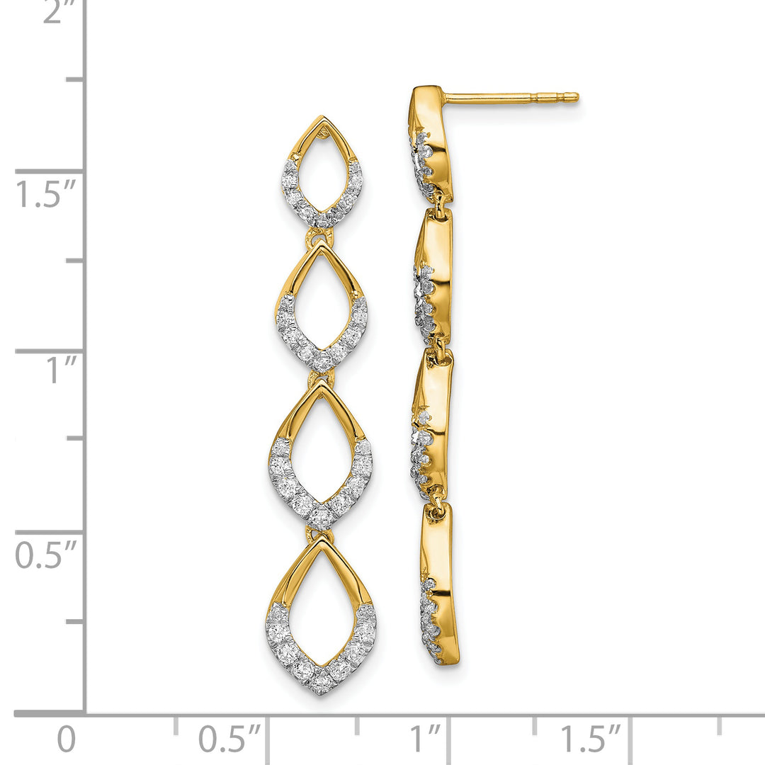 14k Yellow Gold Polished 1/2 CT Diamond Dangle Post Earrings