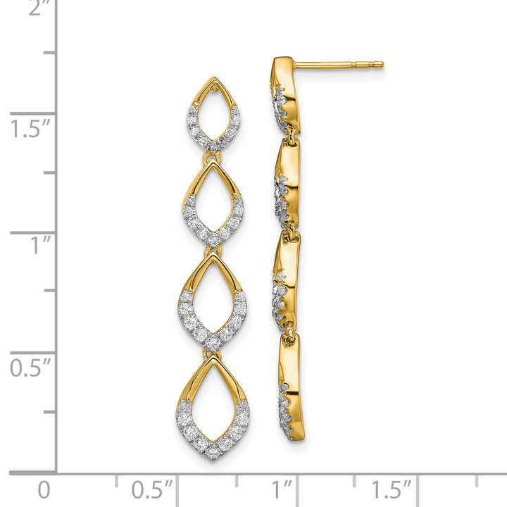 14k Yellow Gold Polished 1/2 CT Diamond Dangle Post Earrings
