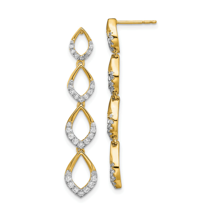 14k Yellow Gold Polished 1/2 CT Diamond Dangle Post Earrings
