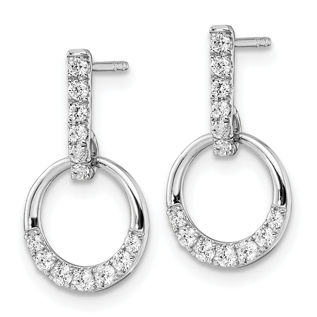 14k White Gold Circle 3/8 CT Diamond Dangle Post Earrings