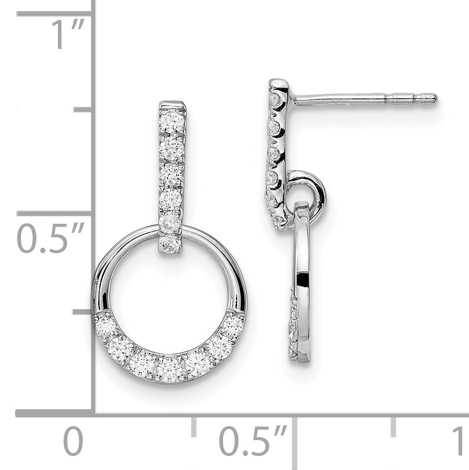 14k White Gold Circle 3/8 CT Diamond Dangle Post Earrings