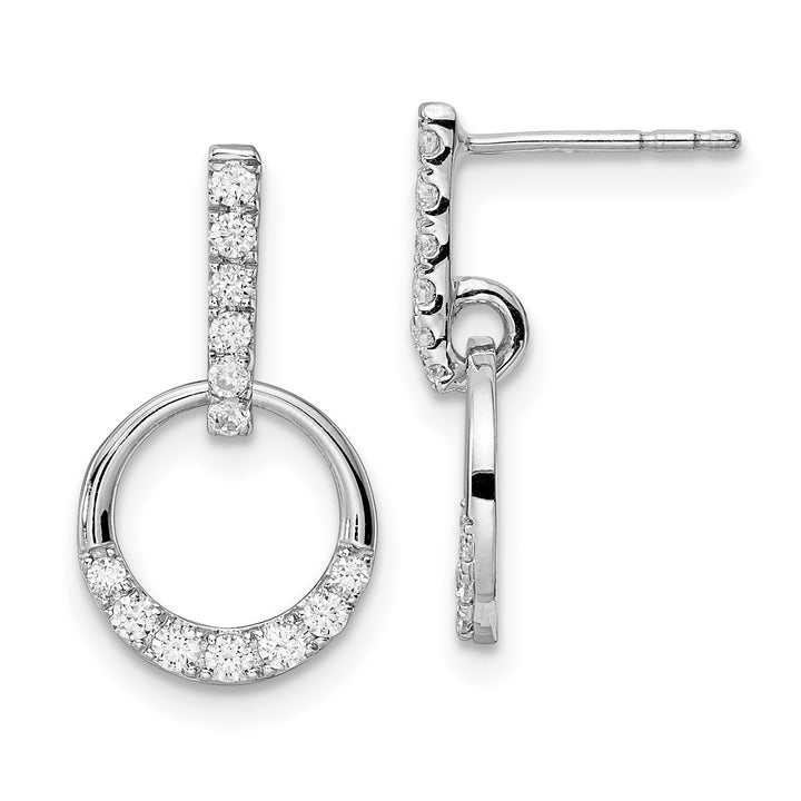 14k White Gold Circle 3/8 CT Diamond Dangle Post Earrings
