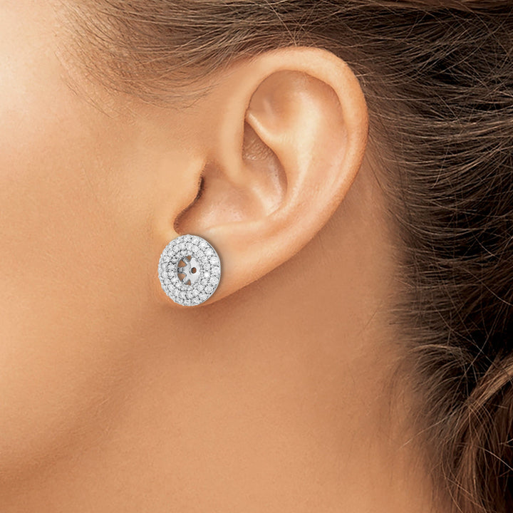 14k White Gold 1.53 CT Diamond Double Circle Earring Jackets