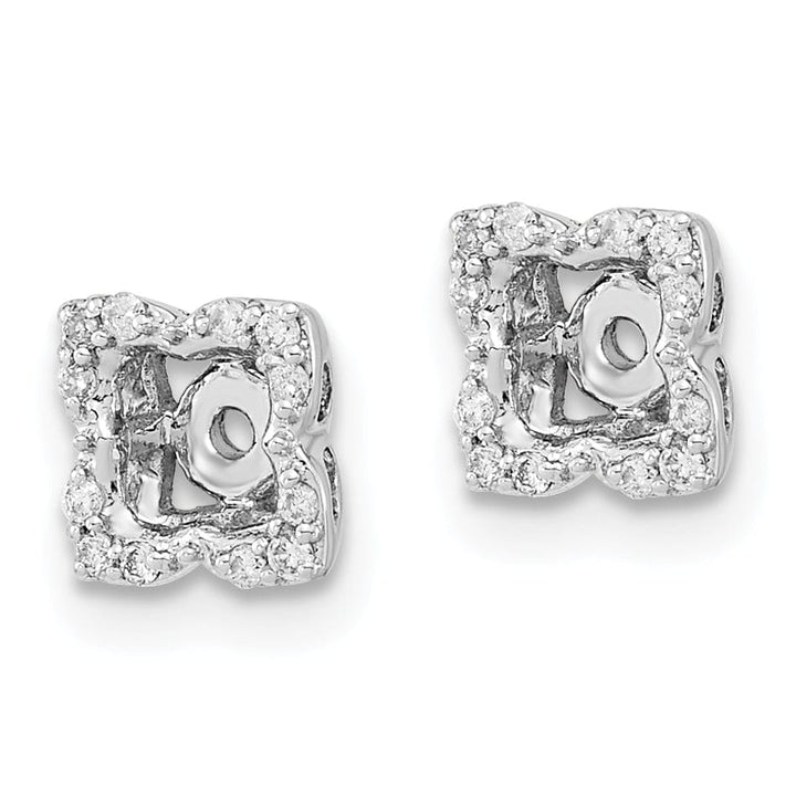 14k White Gold 1/10 CT Diamond Fancy Square Earring Jackets