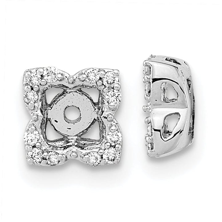 14k White Gold 1/10 CT Diamond Fancy Square Earring Jackets