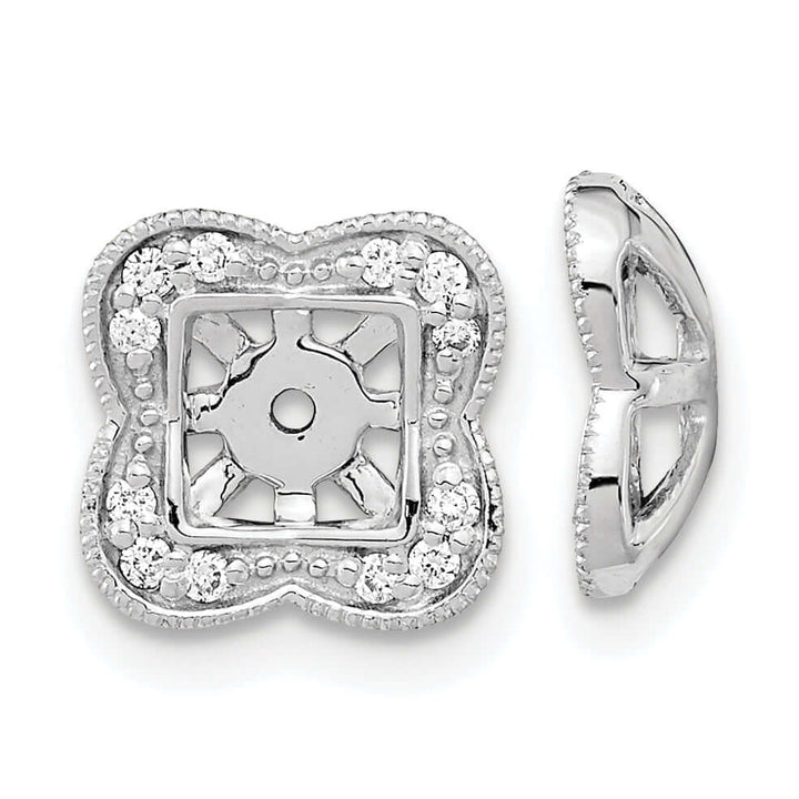 14k White Gold 1/8 CT Diamond Fancy Square Earring Jackets