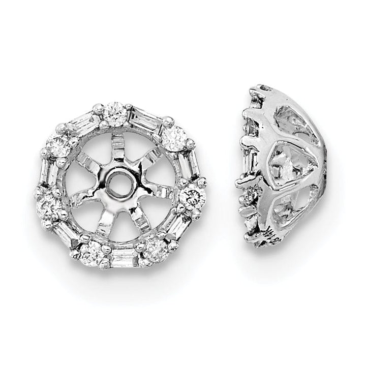 14k White Gold 1/10 CT Diamond Cluster Circle Design Earring Jackets