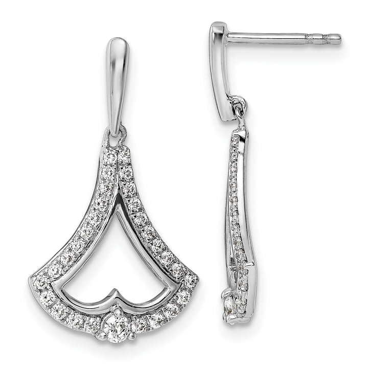 14k White Gold 1/2 CT Diamond Post Dangle Design Earrings