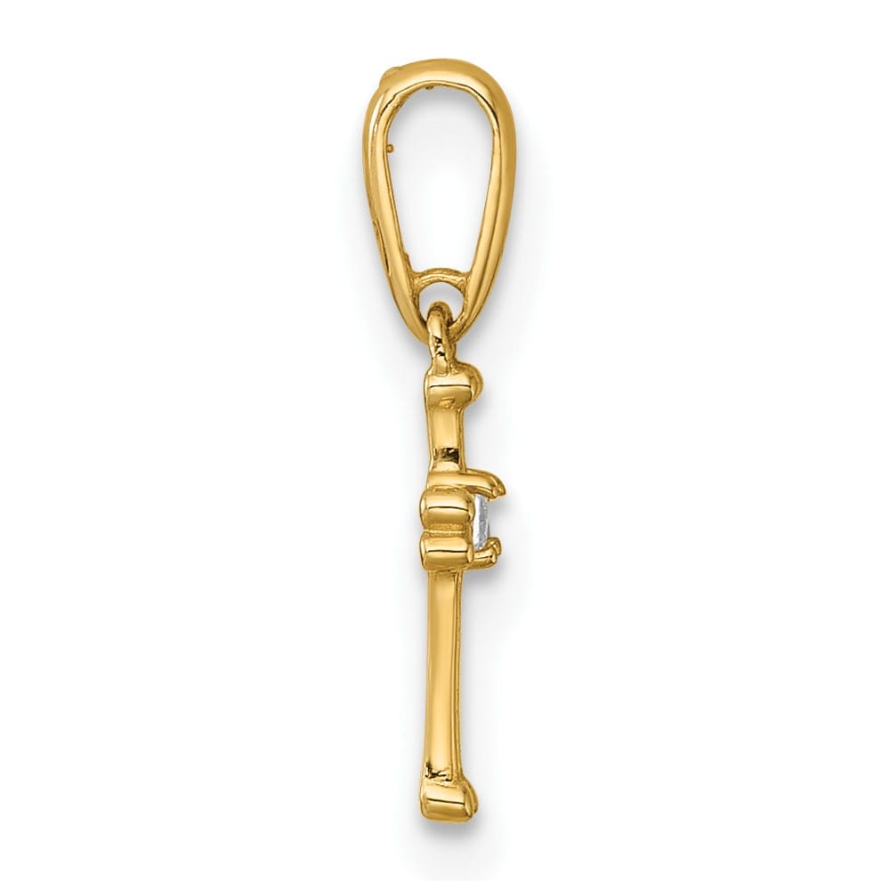 14K Yellow Gold K and Beaded CZ Open Cross Childrens Charm / Pendant, view 2 of 4