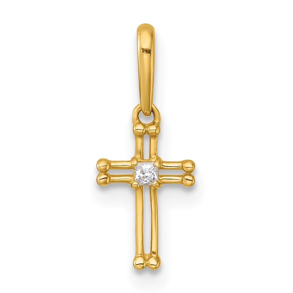 14K Yellow Gold K and Beaded CZ Open Cross Childrens Charm / Pendant