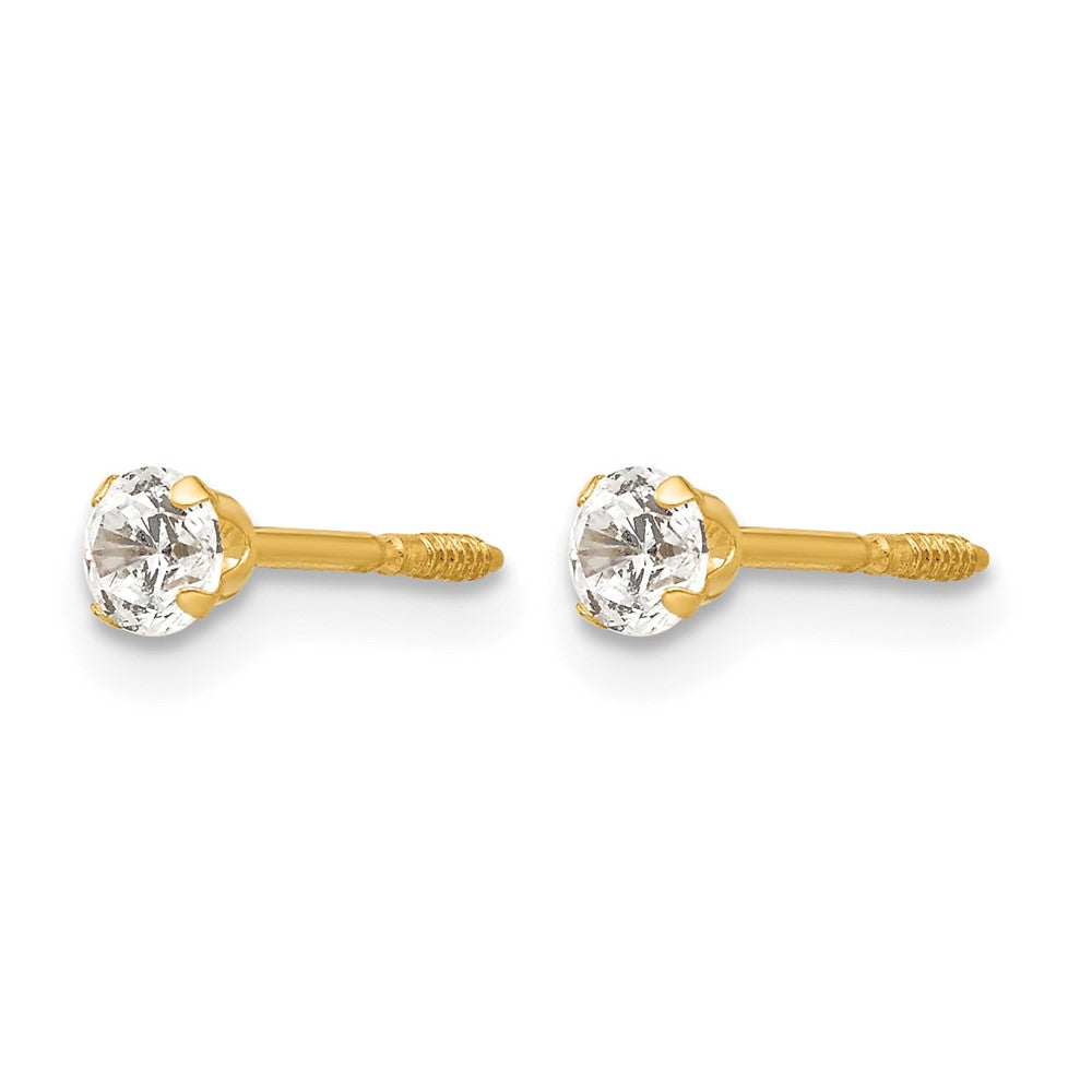 14K Yellow Gold Madi K 3mm Round CZ Post Earrings, view 2 of 5
