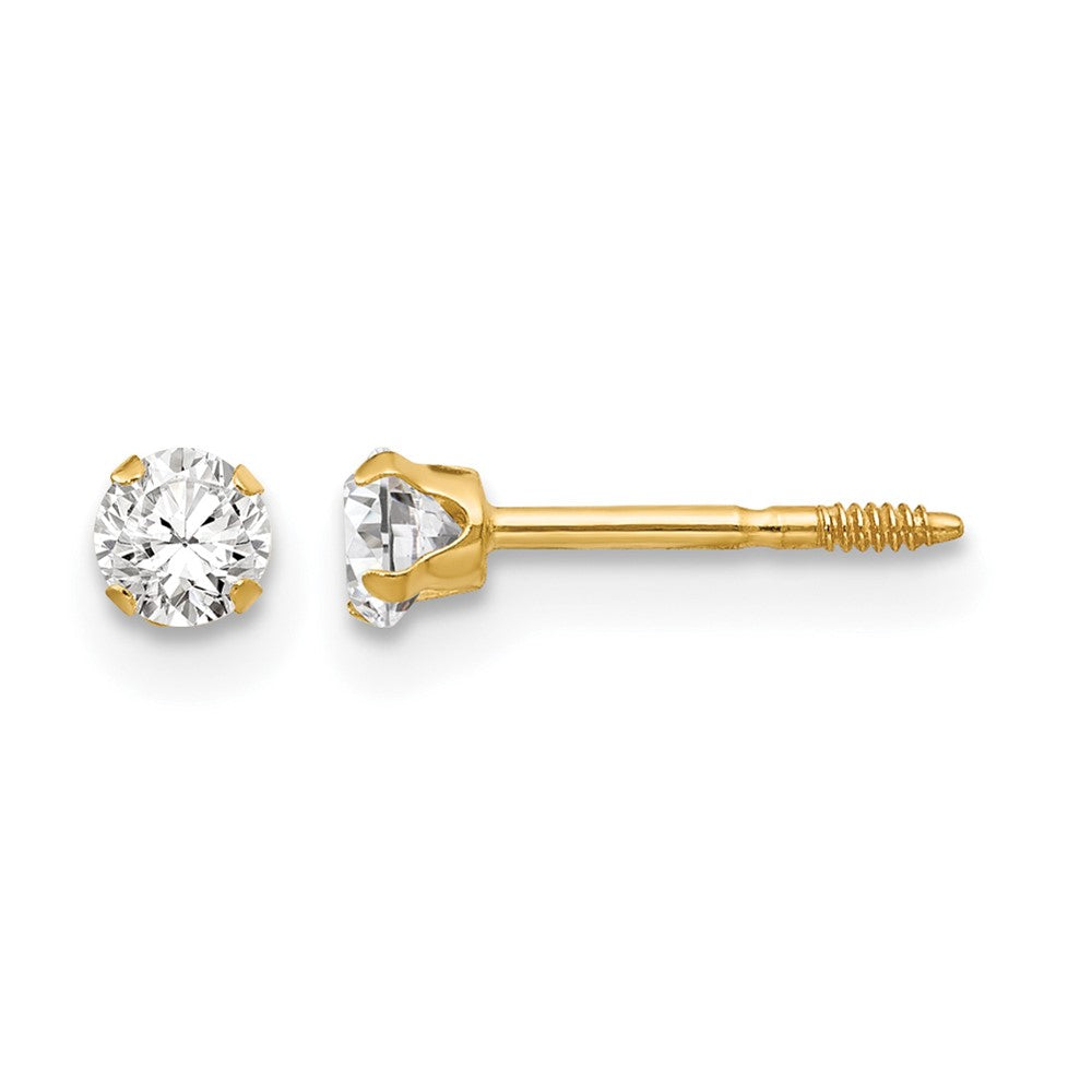 14K Yellow Gold Madi K 3mm Round CZ Post Earrings, view 1 of 5