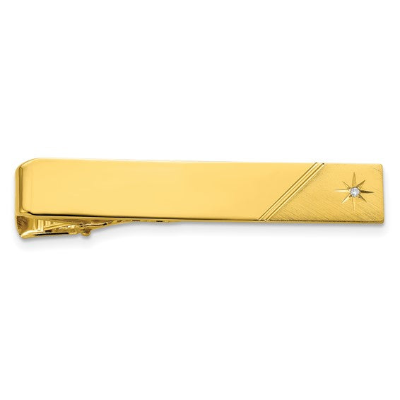Yellow Gold Plated Diamond Polished Florentined Tie Bar