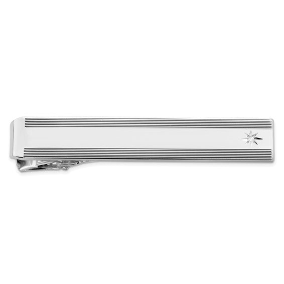 White Rhodium Gold Plated Diamond Tie Bar