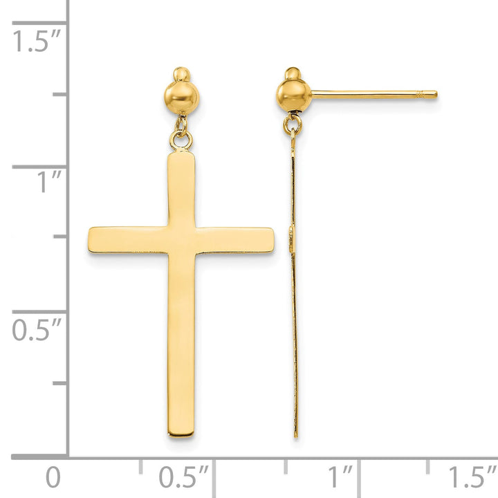 14K Yellow Gold Cross Dangle Post Earrings