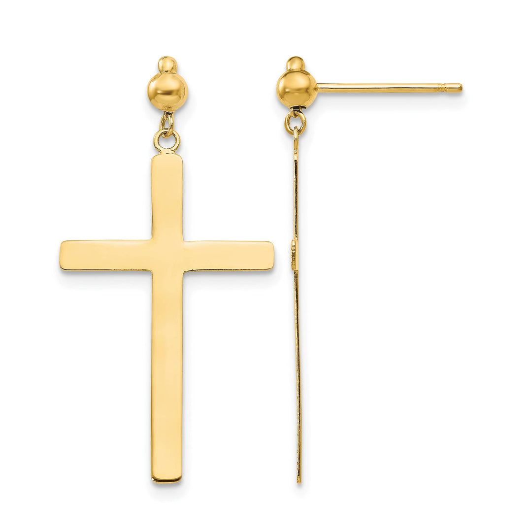 14K Yellow Gold Cross Dangle Post Earrings