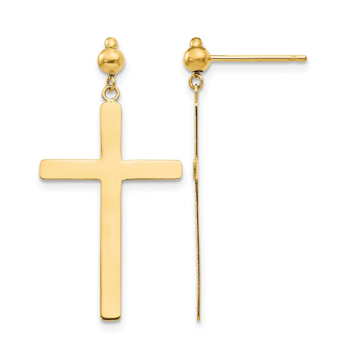 14K Yellow Gold Cross Dangle Post Earrings