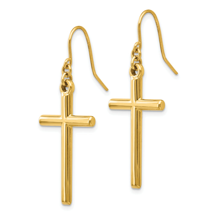 14K Yellow Gold Polished Cross Dangle French Hook Earrings