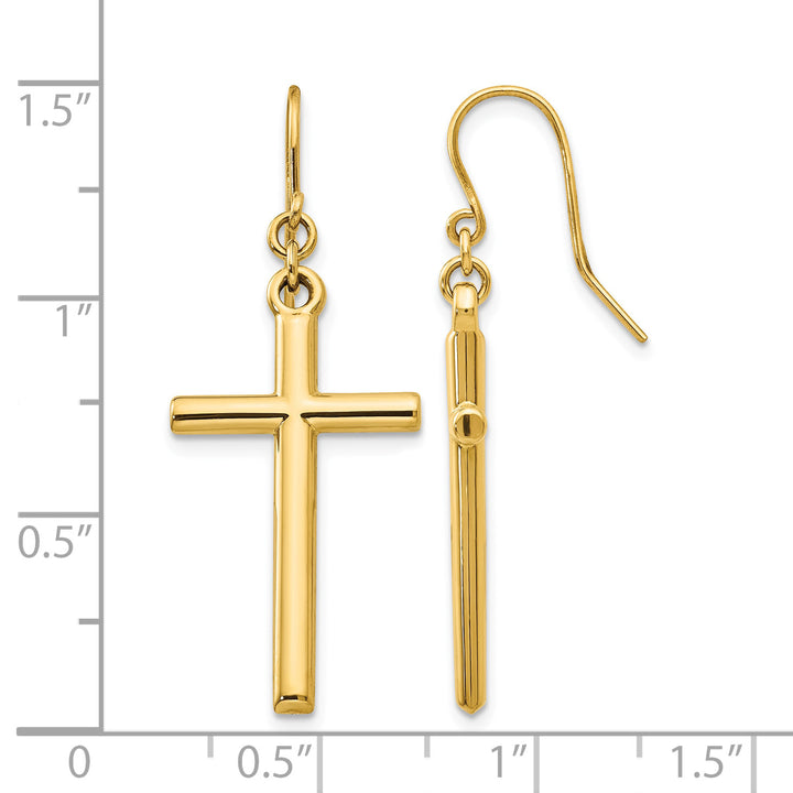 14K Yellow Gold Polished Cross Dangle French Hook Earrings