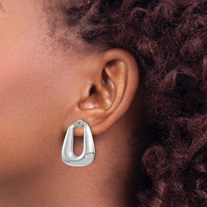 14k White Gold Polished Square Shape Hoop Earring Jackets