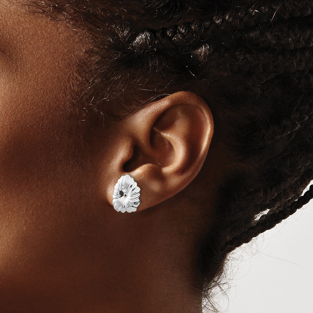 14k White Gold Polished Finish Flora Design Earring Jackets