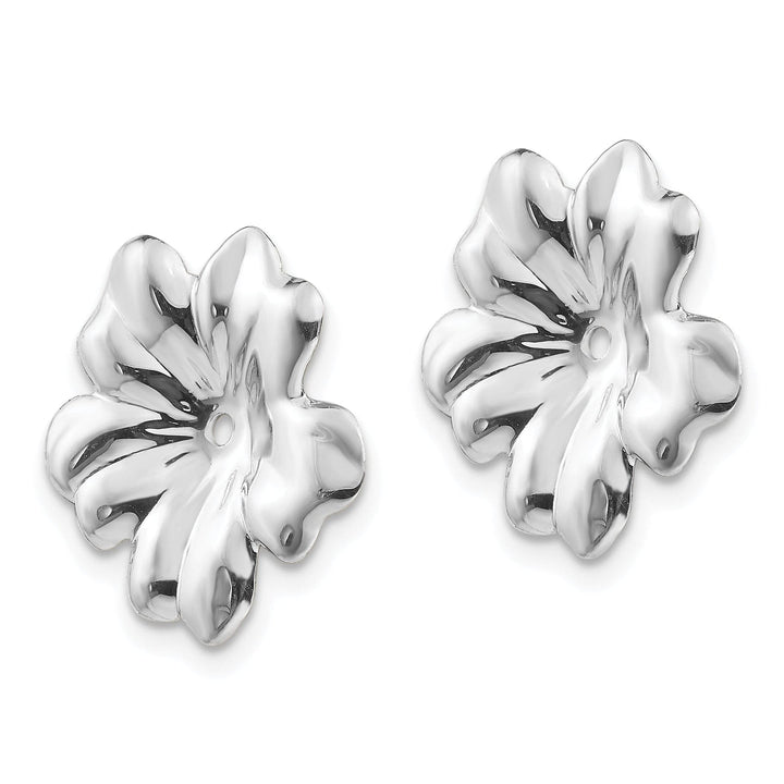 14k White Gold Polished Floral Design Earring Jackets