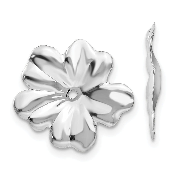 14k White Gold Polished Floral Design Earring Jackets