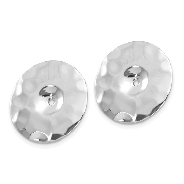 14k White Gold Polished Hammered Disc Design Earring Jackets