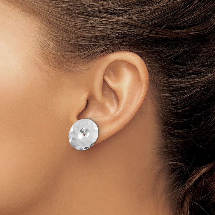 14k White Gold Polished Hammered Disc Design Earring Jackets