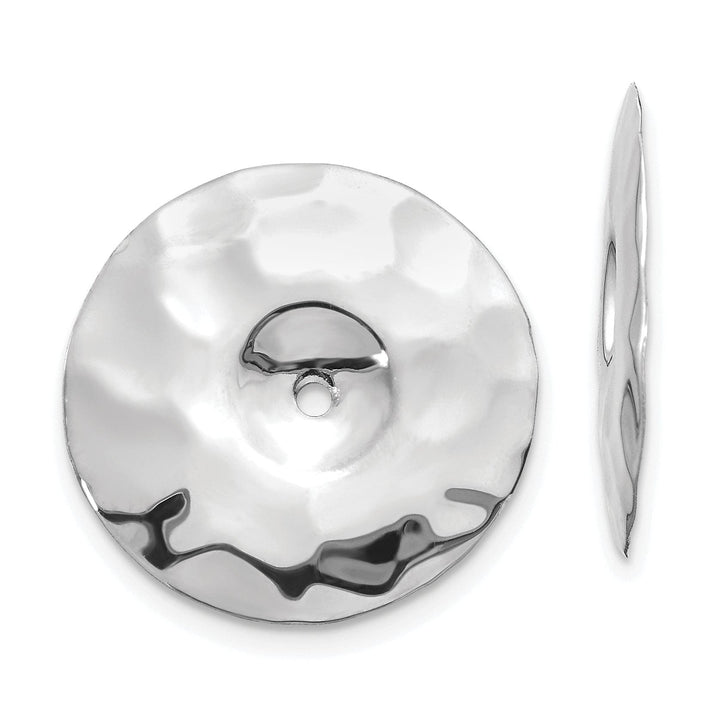14k White Gold Polished Hammered Disc Design Earring Jackets