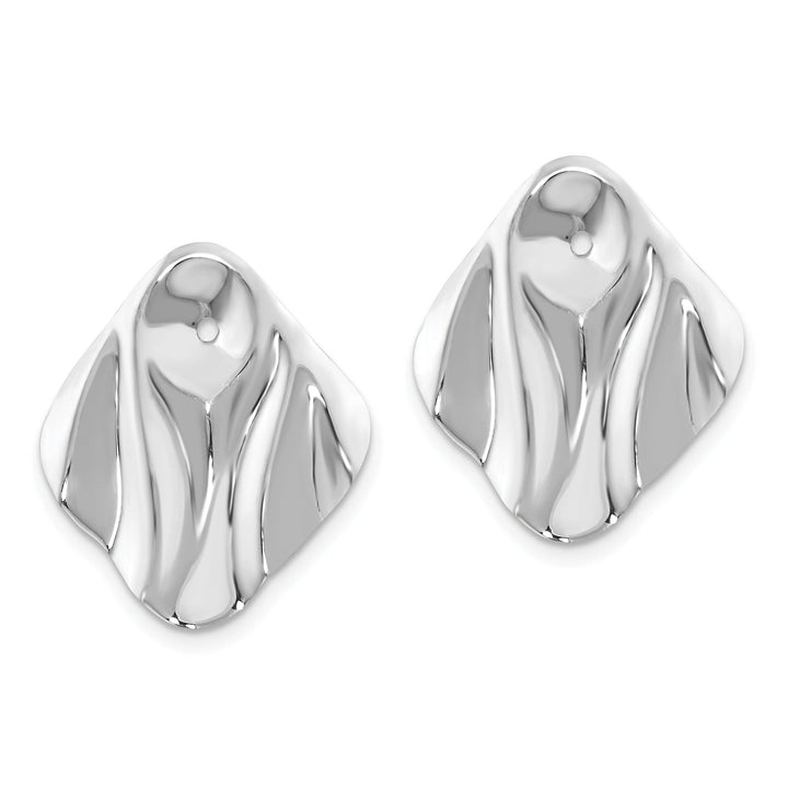 14k White Gold Polished Hammered Square Design Earring Jackets