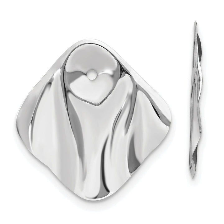 14k White Gold Polished Hammered Square Design Earring Jackets