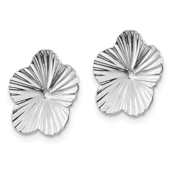 14k White Gold Polished Finish Fancy Floral Earring Jackets
