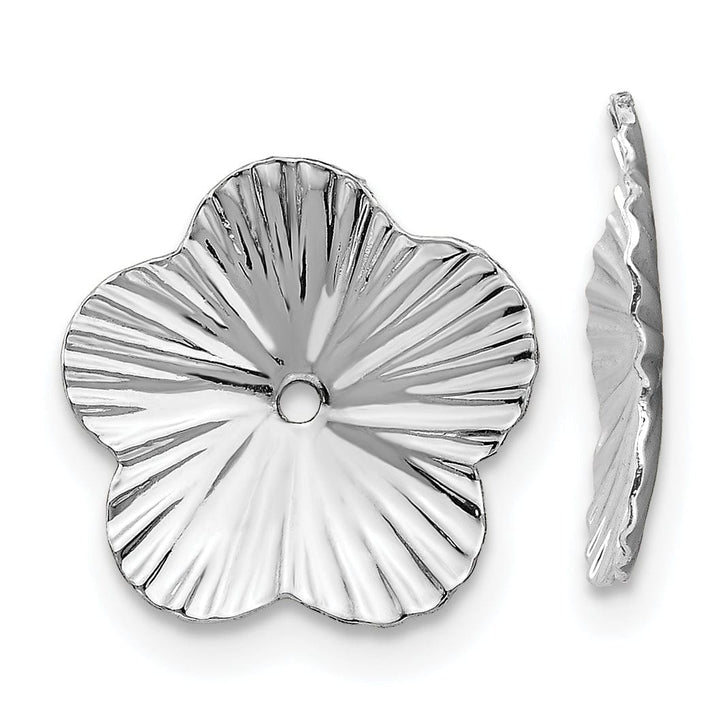14k White Gold Polished Finish Fancy Floral Earring Jackets