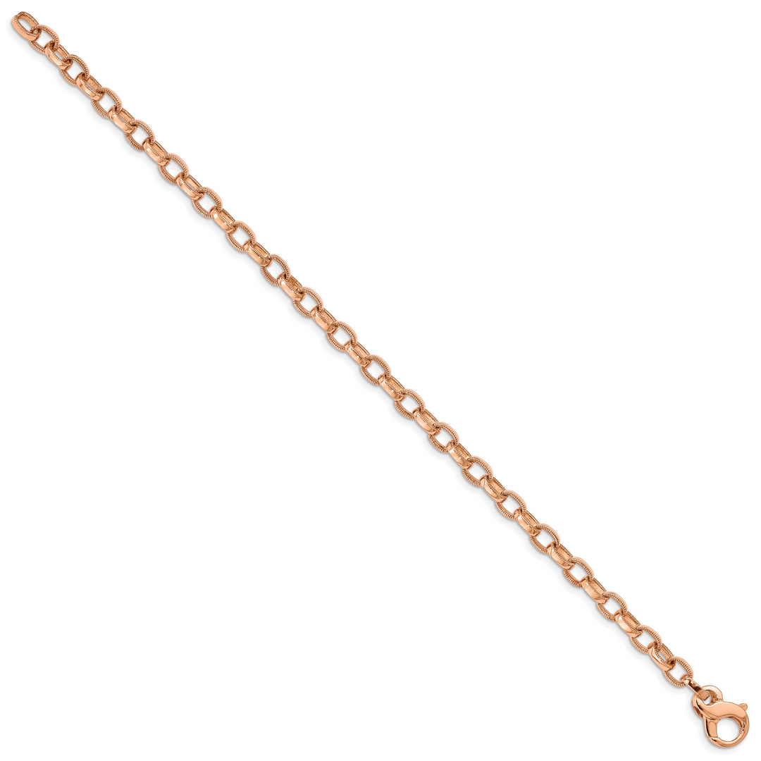 14K Rose Gold 5mm Hand with Ridged Edge Link Fancy Lobster Clasp