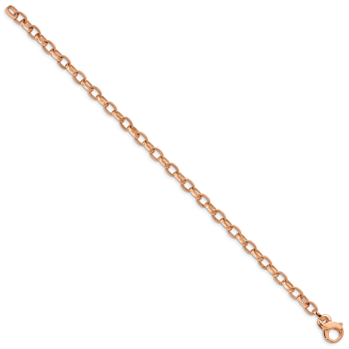 14K Rose Gold 5mm Hand with Ridged Edge Link Fancy Lobster Clasp