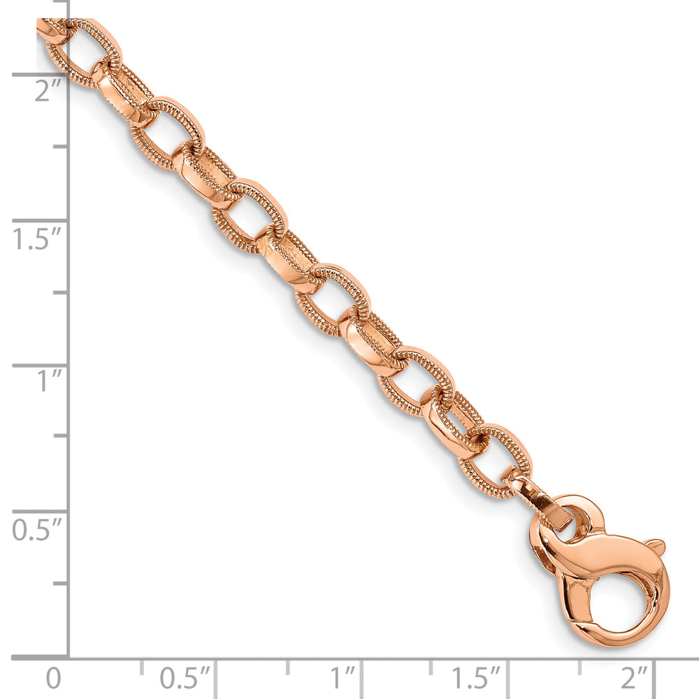 14K Rose Gold 5mm Hand with Ridged Edge Link Fancy Lobster Clasp