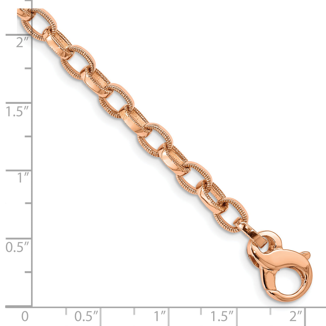14K Rose Gold 5mm Hand with Ridged Edge Link Fancy Lobster Clasp