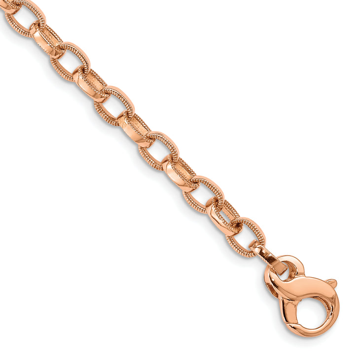 14K Rose Gold 5mm Hand with Ridged Edge Link Fancy Lobster Clasp