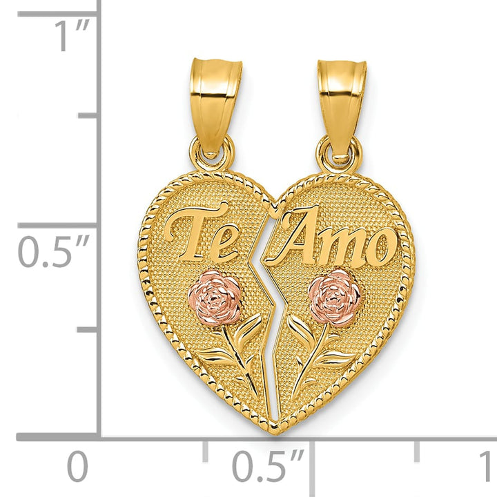 14K Two-Tone Gold Te Amo and Roses Break-Apart Heart Pendant