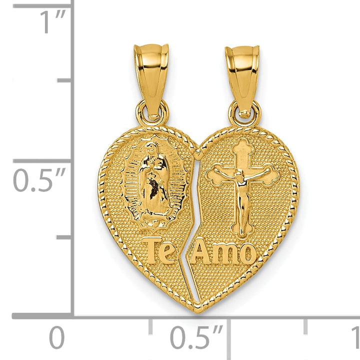 14K Yellow Gold Te Amo Guadalupe and Crucifix Break-Apart Pendant