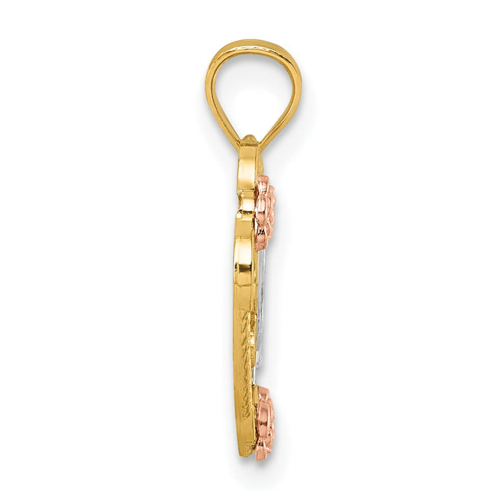 14K Two-Tone Gold Love Floral and Bird Heart Pendant