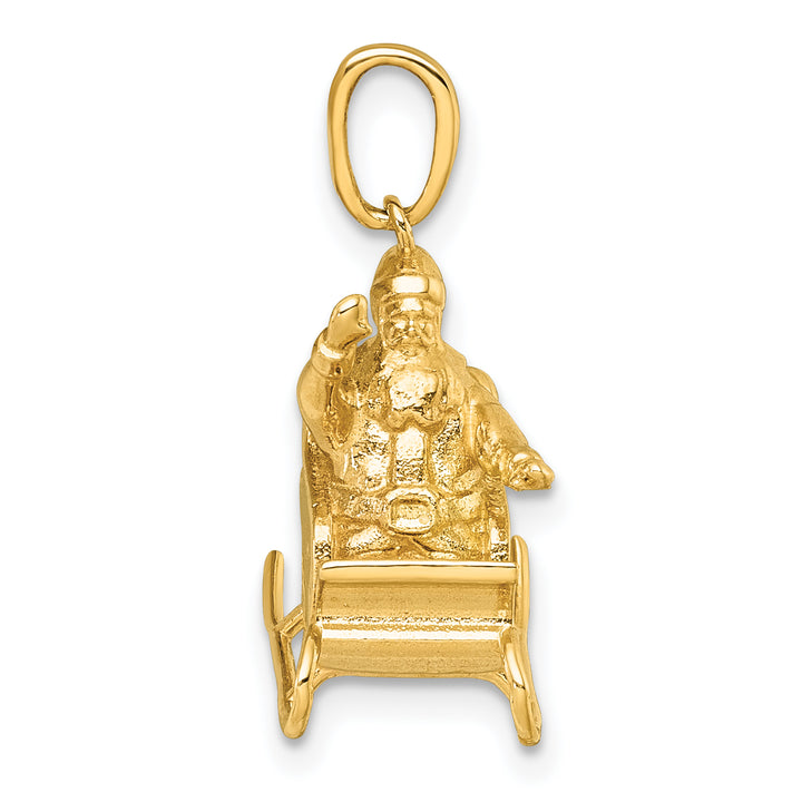 14k Yellow Gold Polished 3-D Waving Santa In Sleigh Pendant
