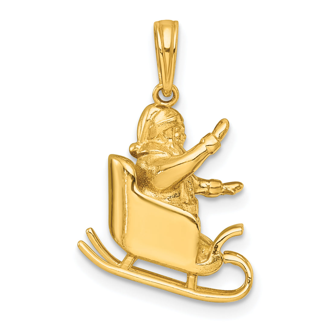 14k Yellow Gold Polished 3-D Waving Santa In Sleigh Pendant