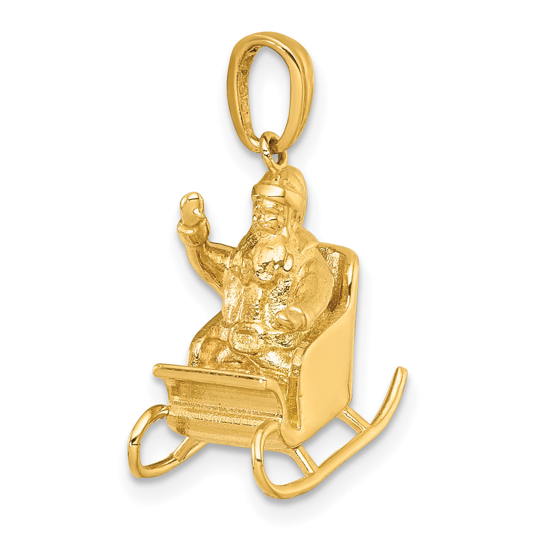 14k Yellow Gold Polished 3-D Waving Santa In Sleigh Pendant